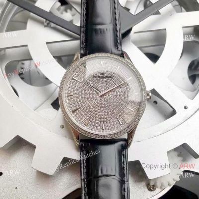 2019 Copy Jaeger-LeCoultre Master Ultra Thin Iced Out Full Diamonds Face 41 mm Watch